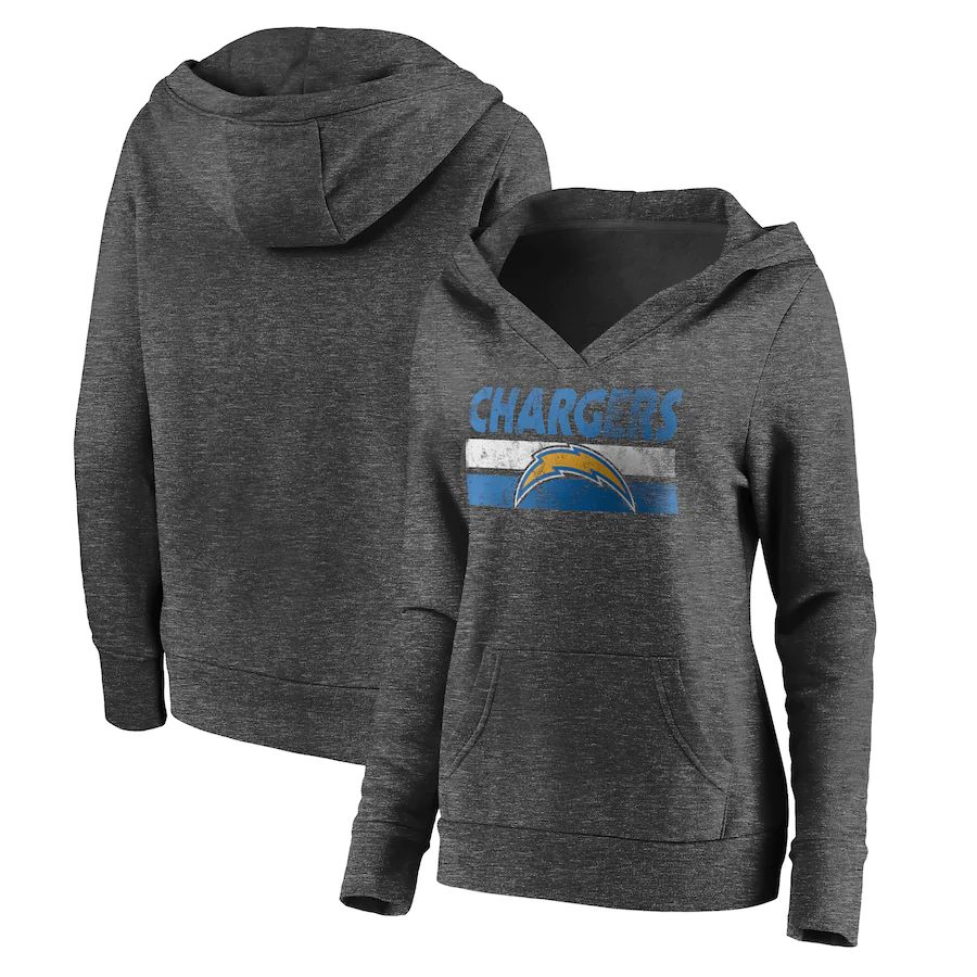 Women Los Angeles Chargers Fanatics Branded Charcoal First String V-Neck Pullover Hoodie